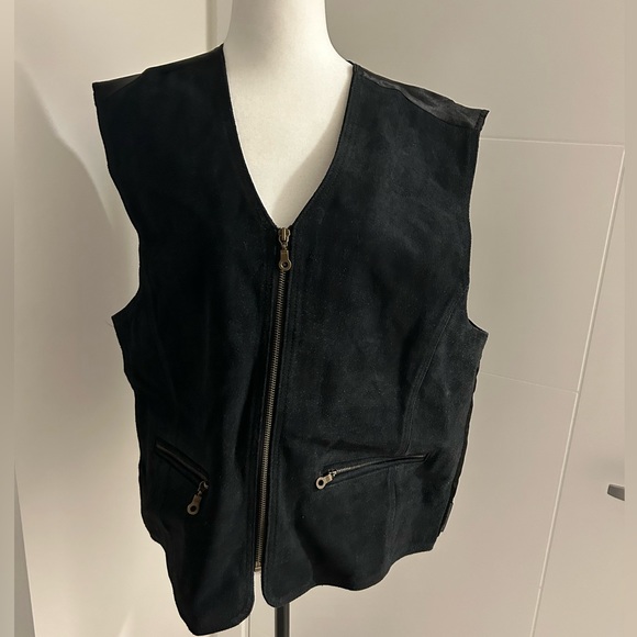 Black Suede Zip Up Vest - Picture 1 of 4